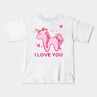 Unicorn and Hearts I love You Kids T-Shirt